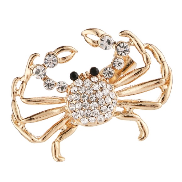 🔥2/$20 Crab Brooch Rhinestone Crab Pin Gold Tone - Picture 5 of 9